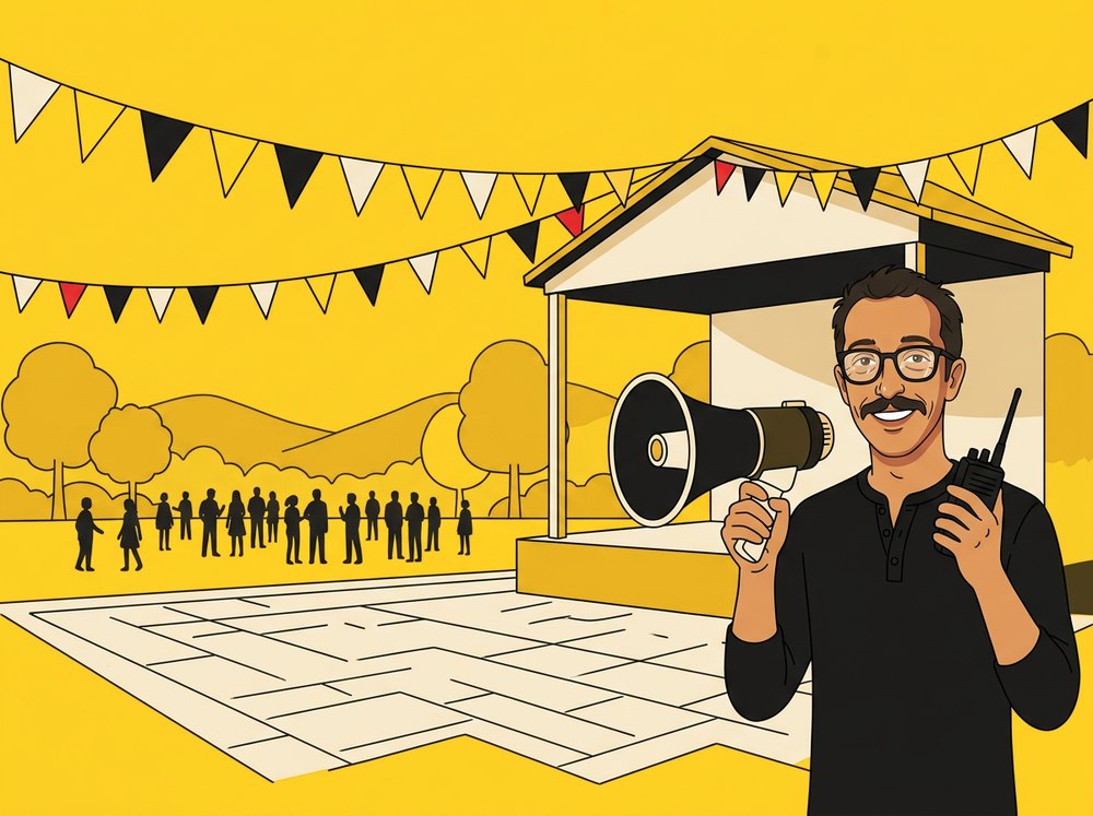 Festival meydanında megafonla
